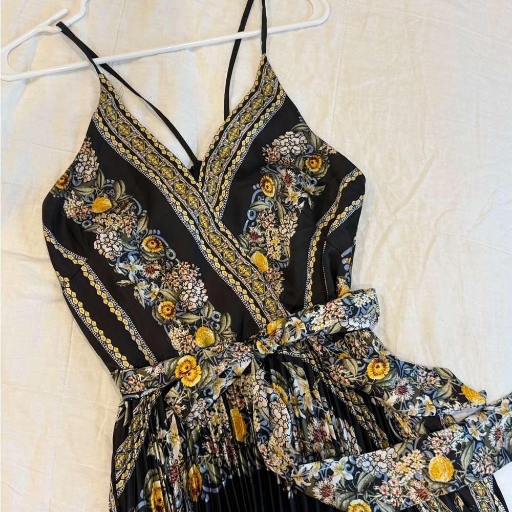 White House Black Market Black Floral Maxi Dress with Yellow Accents - Picture 4 of 7